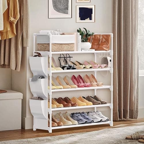 VILICK Shoe Rack for Closet Shoe Organizer Space Saver Storage for 20-25 Pair Shoe Shelf with Hook and Side Pocket Free Standing 5 Tier Shoe Rack Organizer for Entryway,Small Spaces, White thumbnail 7