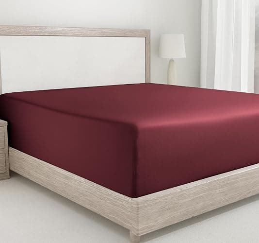California Design Den Full Fitted Sheet, Deep Pocket 400 Thread Count Fitted Bed Sheet Full, 100% Cotton, No Pop-Off Elastic, Durable Sateen Weave Sheet Only (Burgundy Red) - Image 1