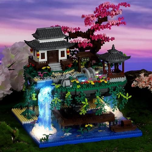 NEWABWN Cherry Blossom Tree Building Set with Lighting, Architecture of Peach Blossom Micro Building Blocks, Japanese Architecture Zen Garden Kit for 14+ Kids Adults (3320 Pieces) thumbnail 6