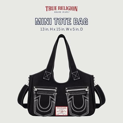True Religion Women's Satchel Bag, Crossbody Purse Handbag with Horseshoe Logo Stitching thumbnail 3