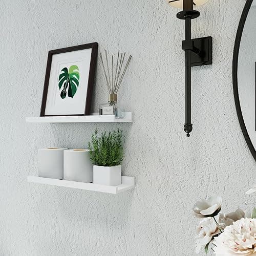 Solrot White Floating Shelves for Wall Decor, 16 in Shelf with Lip Set of 2 | 4.5" Deep Display Picture Ledge Shelf, Wall Mounted Wood Storage Shelves for Bedroom, Bathroom, Living Room, Kitchen Nursery thumbnail 5