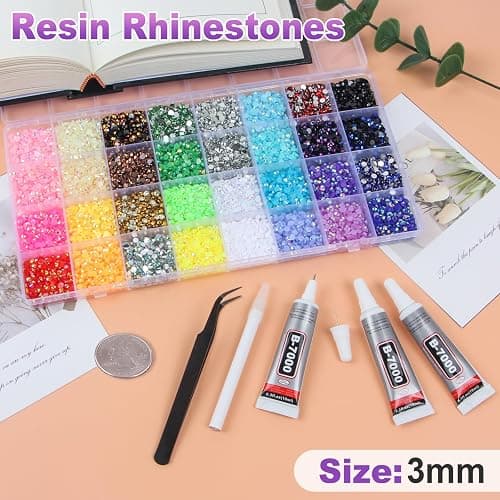 37000Pcs 32 Colors Jelly Resin Rhinestones for Bedazzling, 3mm Multicolor Flatback Gems for Crafting, Bedazzler Kit with 3Pcs B7000 Jewelry Glue for Clothes Shoes Nail Book Diamond Art thumbnail 3