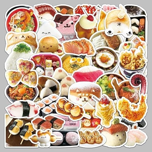 50Pcs Cute Sushi Roll Kawaii Japanese Food Vinyl Waterproof Stickers,Japanese Cuisine Stickers for Party Decorations,Gift Pack for Kids, Girls, Teens, Adults (JCuisine) - Image 1