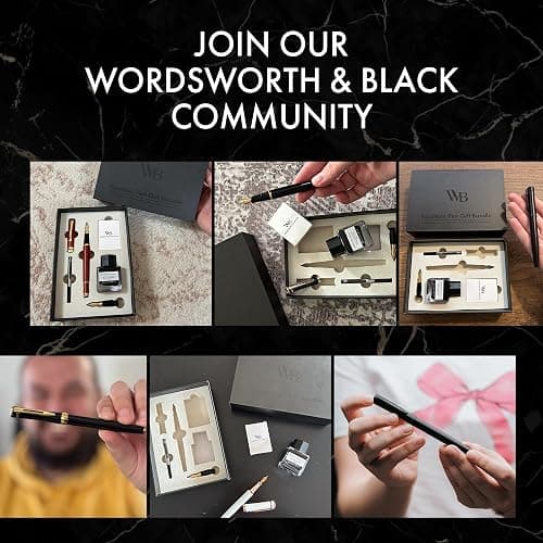 Wordsworth & Black Fountain Pen Set, 18K Gilded Medium and Extra Fine Nib, 25ML Black Ink Bottle, 6 Ink Cartridges,Refill Converter,Gift Box,Smooth Writing Pens [All Black],Gift Set for Men and Women thumbnail 9