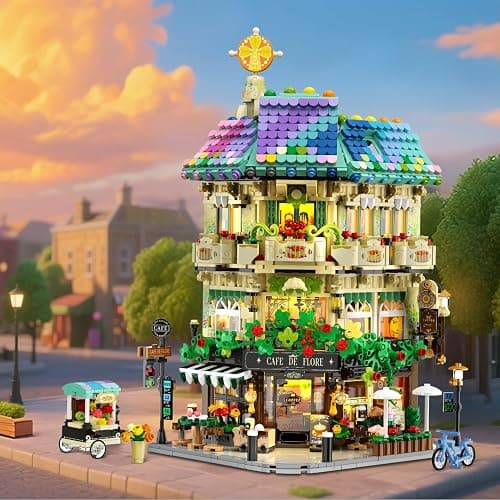 INSOON Flower Cafe House Building Set with Lights, 1876 PCS City Street Corner Shop Construction Model, Art Architecture Modular Building Block Kit Home Decor, Gift for Adults Teens Boys Girls 12+ thumbnail 7