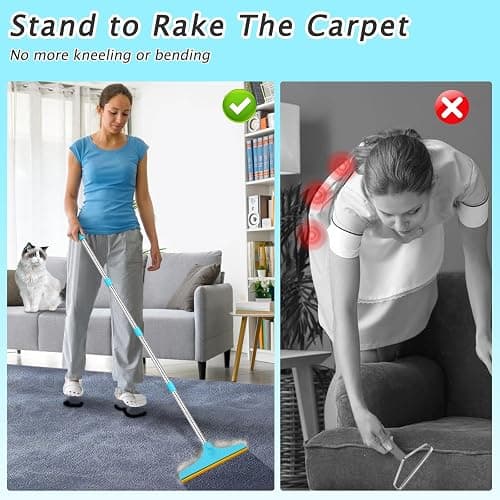 Carpet Rake for Pet Hair Removal - Reusable Pet Hair Remover, 60” Adjustable Long Handle Cat Dog Carpet Rake Scraper with Patented Design, Dog Hair Rake Brush for Rugs, Mats thumbnail 3