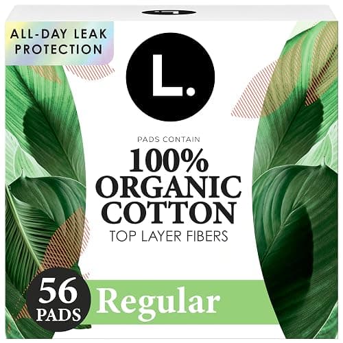 L. Ultra Thin Pads for Women, Regular Absorbency, Organic Cotton Top Layer, Unscented Pads with Wings, 56 Count - Image 1