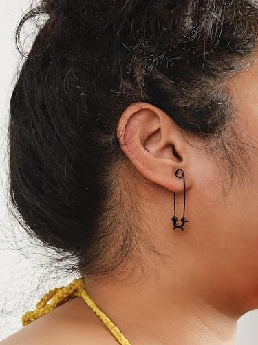 Sacina Black Spike Safety Pin Earrings, Punk Emo Grunge Earrings, Gothic Christmas Gift for Women thumbnail 2