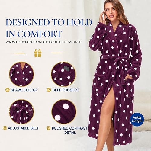 RONGTAI Womens Bathrobe Ladies Fleece Plush Warm Long Robes thumbnail 3