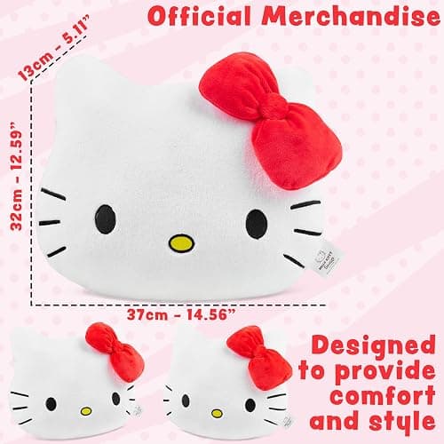 Get Trend Hello Kitty Sanrio 3D Plush Cushion for Sofa & Bed, Kawaii Hugging & Cuddle Cushion for Kids Teens & Adults, Bedroom Accessories, Gifts for Girls (White Hello Kitty, L37 x W32) thumbnail 3