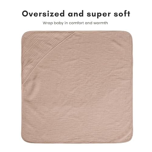 Konssy 2-Pack Muslin Hooded Baby Towels, 100% Cotton, Ultra-Soft & Absorbent Baby Bath Towels with Hood for Newborn & Infant (Camel, Sun,30" x 30") thumbnail 4