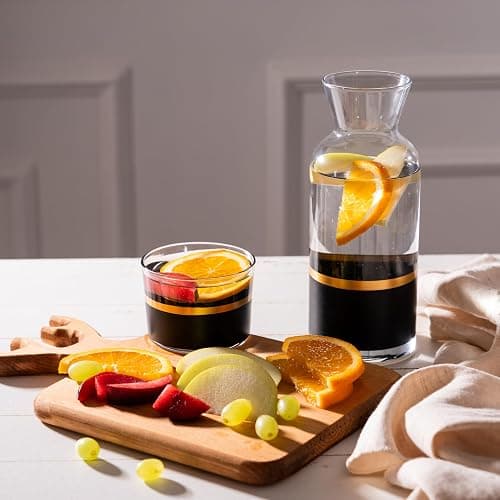 GARIZZE Bedside Water Carafe and Glass Set for Bedroom, Bedside Carafe and Glass Set, Mouthwash Decanter for Bathroom, Water Carafe with Glass Cup for Nightstand (24-oz/7-oz) (BLACK GOLD)Standard Pack thumbnail 2