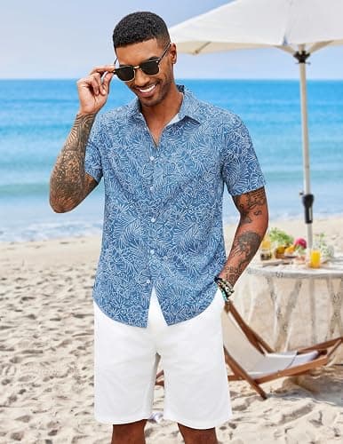 COOFANDY Mens Hawaiian Shirts Short Sleeve Button Down Aloha Shirt Casual Beach Clothes thumbnail 2