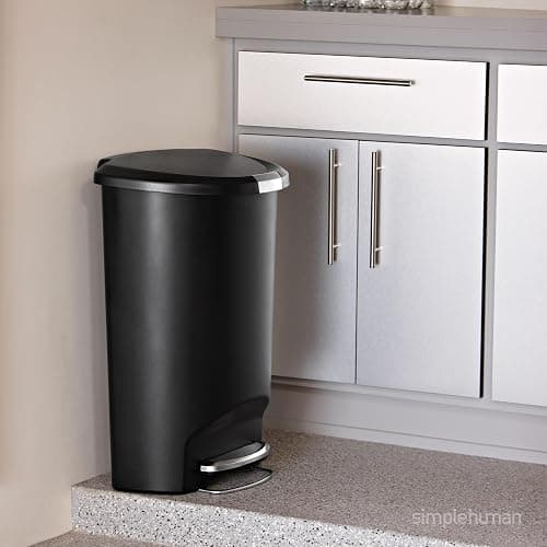 simplehuman 50 Liter / 13 Gallon Semi-Round Kitchen Step Trash Can with Secure Slide Lock, Black Plastic thumbnail 2
