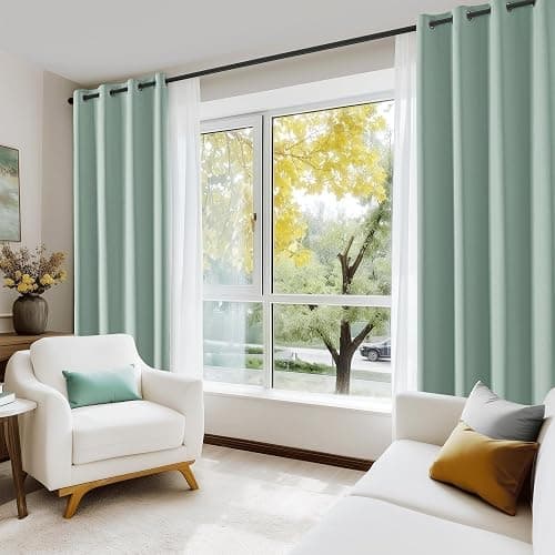 Beauoop 100% Blackout Curtains 84 Inch Long 2 Panels for Bedroom Living Room Seafoam Green Solid Room Darkening Thermal Insulated Soundproof Energy Saving Grommet Top Window Treatment Drapes,52x84 thumbnail 5
