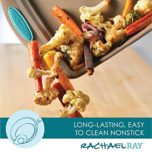 Rachael Ray 47578 Cucina Nonstick Bakeware Set with Grips Includes Nonstick Bread Pan, Baking Sheet, Cookie Sheet, Baking Pans, Cake Pan and Muffin Pan - 10 Piece, Latte Brown with Agave Blue Grips - 10 Piece - Latte Brown with Agave Blue Grips - Bakeware Set thumbnail 3