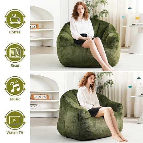 Setawix Giant Bean Bag Chair with Filler, Comfy Faux Fur Bean Bag Chairs for Adults and Kids, Lazy BeanBag Sofa Stuffed Floor Sofa with Memory Foam for Bedroom Apartment Living Room,Green thumbnail 5