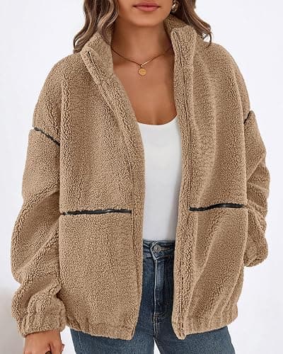 KIRUNDO Sherpa Jacket Women Fleece Oversized Zip Up Winter Coats Fall Jackets Faux Fur Warm Outwear 2025 Fashion Clothing thumbnail 7
