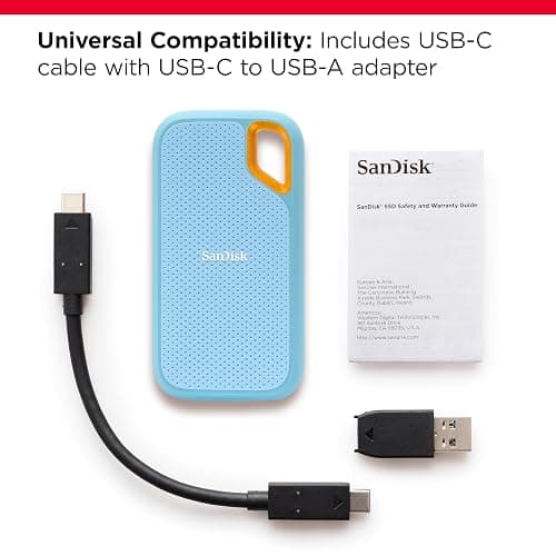 SanDisk 1TB Extreme Portable SSD - Up to 1050MB/s, USB-C, USB 3.2 Gen 2, IP65 Water and dust Resistance, Updated Firmware, Sky Blue - External Solid State Drive - SDSSDE61-1T00-G25B thumbnail 4