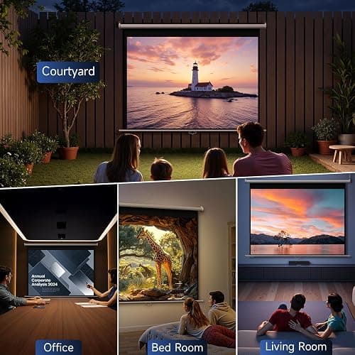 INMOZATA Pull Down Projector Screen White, 72in Wall & Ceiling Mounted HD Projection Screen with 4:3 Ratio Matte White Screen for Home School Cinema Theater Outdoor Indoor Public Display (140x105cm) thumbnail 7