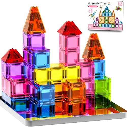 Mini Magnetic Tiles,78PCS Travel Magnetic Tiles Set with Iron Box,Portable Building Blocks for Kids Ages 3+,Car Airplane Travel Essentials Kids Toy,Creative STEM Toys Birthday Gift for Boys & Girls - Image 1