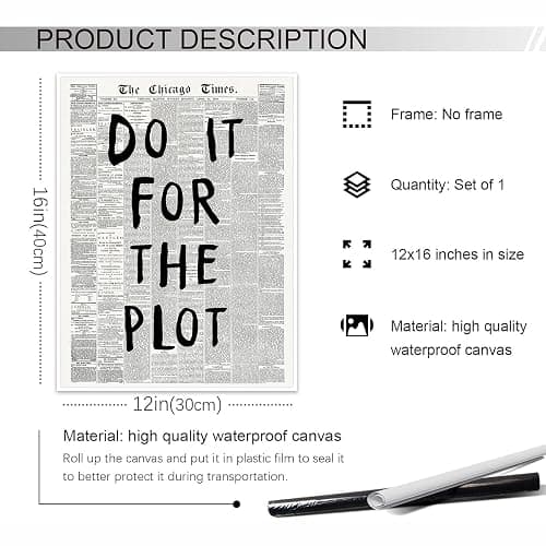 Trendy Black and White Chicago Newspaper Canvas Posters, Affirmation Quote Do It For The Plot Room Aesthetic Wall Art Picture Print for Drom Home Bedroom Decor 30 x 40 CM Unframed thumbnail 7