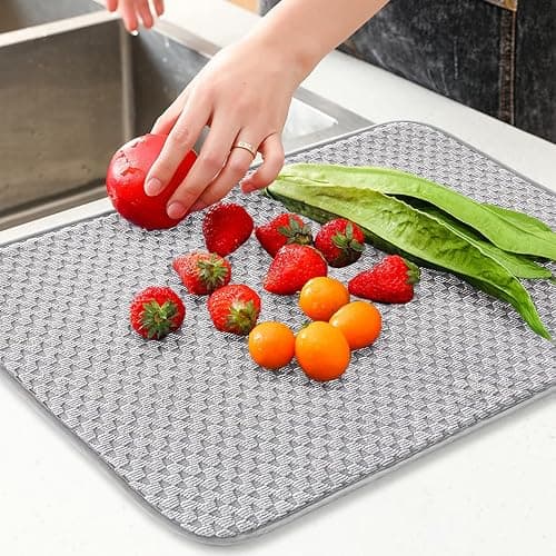 2 Pack Microfiber Dish Drying Mat,24*17 inch Absorbent Dish Drainer Kitchen Counter,Large Size Dish Drying Pad for Countertops,Sinks,Draining Racks(Gray) thumbnail 2