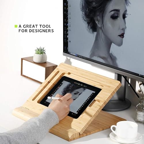 ELETIUO Tablet Desktop Stand Height Adjustable,Foldable Bamboo Drawing Ipad Holder,Multi-Angle Portable Stand Organizer,Compatible with 12.9 inch ipad pro 3rd/4th Gen thumbnail 8