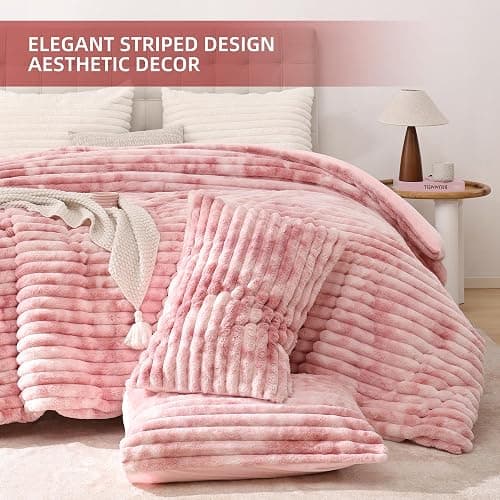 Smoofy Fluffy Full Size Comforter Sets 3 Pieces - Tie-dye Pink Fleece Fluffy Comforter Set, Luxury Fuzzy Full Bed Set, Soft Comforter Full Size All Season, Heavy Faux Fur Comforter with 2 Pillow Case thumbnail 3