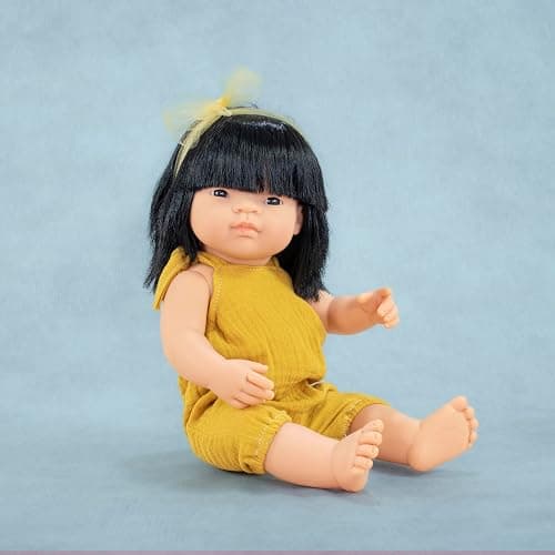 Miniland Baby Doll Asian Girl 38cm. Made in Spain with vanilla scent. Anatomically correct. My Friends & Me collection thumbnail 2