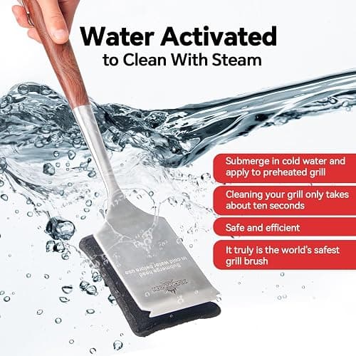 Bristle-Free Steam Cleaning Grill Brush Kit – Luxurious Long Rosewood Handle, Includes 1 Replacement Head – Safe BBQ Grill Cleaning for Outdoor Grill – Great Gift for Men/Dad thumbnail 3