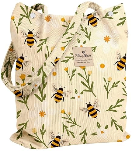 Miss Adola Corduroy Tote Bag for Women - Reusable Totes with Pocket & Buckle Cute Aesthetic Shoulder Bag for Work Travel - Image 1