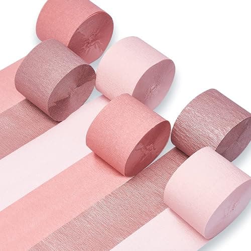 PartyWoo Rose Gold Crepe Paper 6pcs 492 FT Baby Metallic Pink Streamers | Birthday Bridal Shower Engagement New Year Eve Graduation Wedding Baby Shower Anniversary Party Decorations - Image 1
