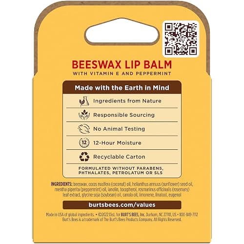 Burt's Bees Lip Balm - Original Beeswax, Lip Moisturizer With Responsibly Sourced Beeswax, Tint-Free, Natural Origin Conditioning Treatment, 4 Tubes, 0.15 oz. thumbnail 12