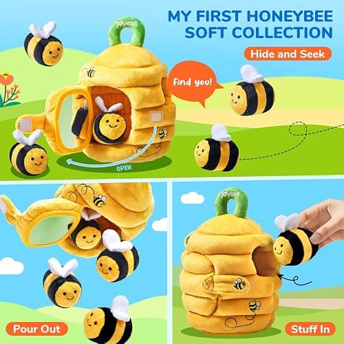 JoyCat Baby Toys 6-12 Months, Soft Baby Beehive with 5 Sensory Bees, Rattle, Crinkle Paper, Mirror, Busy Montessori Toys for Toddlers 0-3 Years Old, Sensory Toy for Babies Boy Girl Birthday Gifts thumbnail 5
