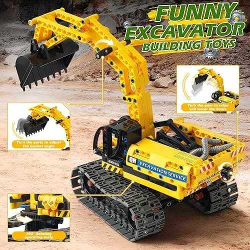 Jumlys STEM Building Toy for Kids Boys Girls Age 5, 6, 7, 8, 9, 10, 11, 12 Years Old, 2 in 1 Excavator Robot Building Sets, 344 Pcs DIY Engineering Construction Building Blocks Kits thumbnail 4