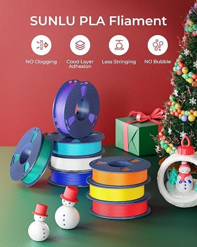 SUNLU PLA Filament 1.75mm, 250g Spool Bundle, 3D Printer Filament | Beginner Friendly Multicolor Bundle, Easy Printing, 8 Rolls, White+Red+Orange+Yellow+Green+Blue+Cyan+Purple thumbnail 2