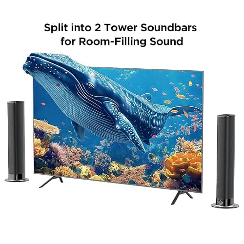 Assistrust Sound Bar for Smart TV, 80W Soundbar with Bluetooth/ARC/Opt/AUX Connect, Dynamic Volume Boost, 3 Equalizer Modes, 2 in 1 Detachable Soundbar for TV/PC/Gaming/Projectors thumbnail 2