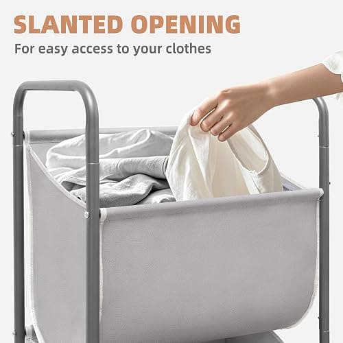 STORAGE MANIAC Vertical Rolling Laundry Hamper, 4 Section Laundry Sorter with Wheels and 2 Breaks, 4-tier Laundry Baskets for Small Space, Dorm, Laundry Room, Closet, Bathroom, Gray 4-tier thumbnail 4