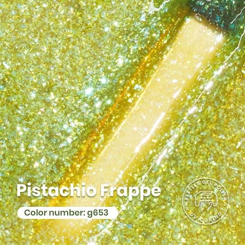 Beetles Green Gel Nail Polish, 15 ML Spring Pistachio Frappe Glitter Gel Nail Polish Pastel Color Shimmer Soak Off UV Gel Polish Salon DIY at Home Gift for Women thumbnail 2