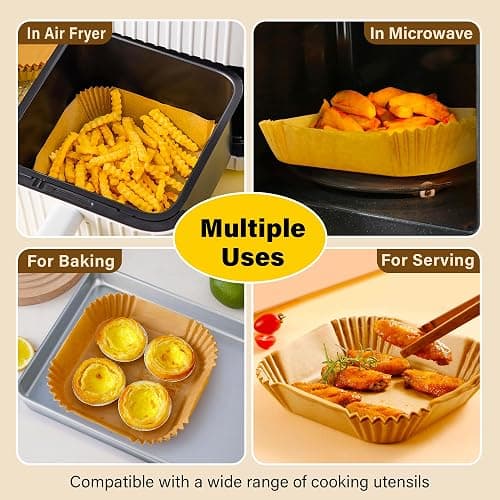 Air Fryer Liners Disposable, 125Pcs Parchment Paper, 8 Inch Non-stick Air Fryer Paper Liners, Unbleached Square Airfryer Liners for 5-8QT Air Fryer, Baking, Roasting Microwave thumbnail 7