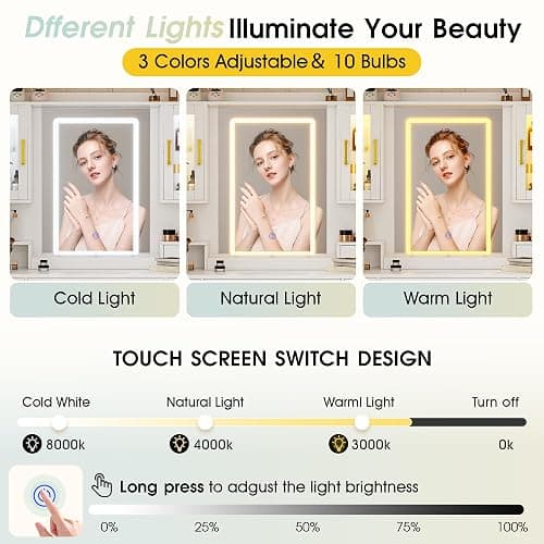 YBXGO White Makeup Vanity Table with LED Lighted Mirror | 3 Light Modes, Power Outlet, 6 Drawers & 4 Storage Cabinets, Modern Dressing Desk for Bedroom thumbnail 4