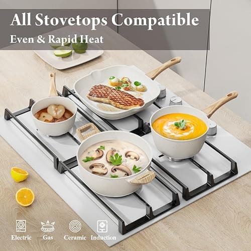 Bazova 24 Pcs Pots and Pans Set Non Stick Ceramic Cookware Set,Healthy Non Toxic Kitchen Cookware Sets with Large Capacity,Induction Compatible,PFAS/PTFE/PFOA/PFOS Free,Cream White thumbnail 6