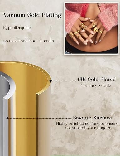 Sanfenly 12 PCS Chunky Gold Rings for Women Non Tarnish 18K Gold Plated Adjustable Statement Ring Knuckle Thumb Stackable Open Rings Set Fashion Jewelry Gifts thumbnail 8
