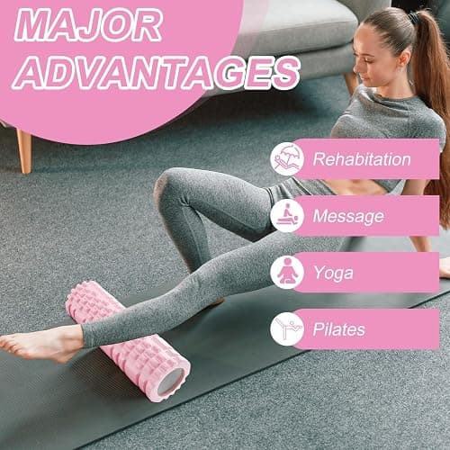Pilatesrolle mit Yoga-Säule – Rosa Schaumstoff-Faszienrolle für optimale Muskelkräftigung, Fitness und Faszienmassage – Multifunktionale Sportrolle für Zuhause und im Fitnessstudio thumbnail 7