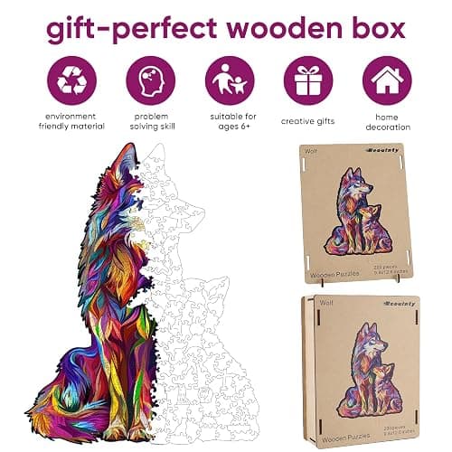 Reouinty Wolf Puzzles for Adult 500 Piece, Family Wooden Puzzle for Adult, Challenging Puzzle, Luxurious Shaped Wooden Puzzles for Adults, Family Game 15 x 19.2in thumbnail 4