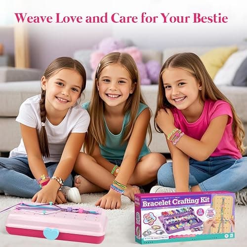 Friendship Bracelet Making Kit with Storage Box,DIY String Bracelet Arts and Craft for Girls Aged 8-12,Kids' Travel Activity Toy Set,Easter and Birthday Gifts for Ages 6 7 8 9 10 11 12 Year Old (Pink/Red) thumbnail 6