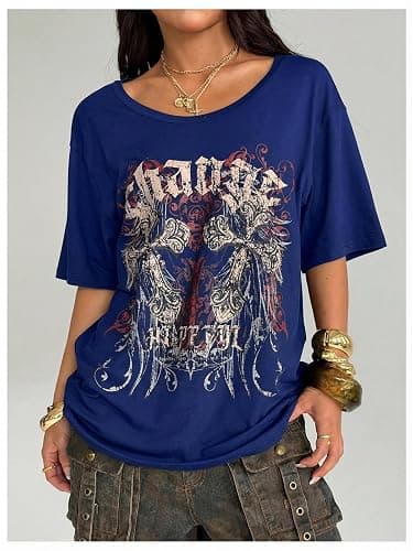 SweatyRocks Women's Goth Vintage T Shirts Graphic Tees Y2k Off The Shoulder Going Out Tops thumbnail 4