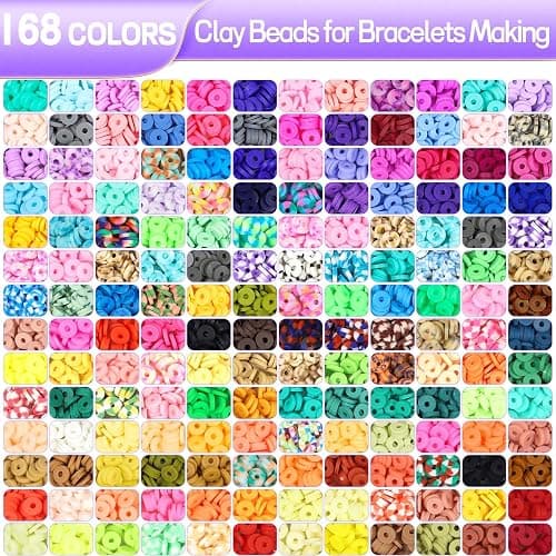 BIBOKLTIY 20860 Pièces Perle Plate pour Bracelet, 168 Couleurs 6mm Perles Heishi, Kit Perles Plates avec Perles Lettres pour Bijoux DIY Bracelet Collier Pendentif Charmes thumbnail 2