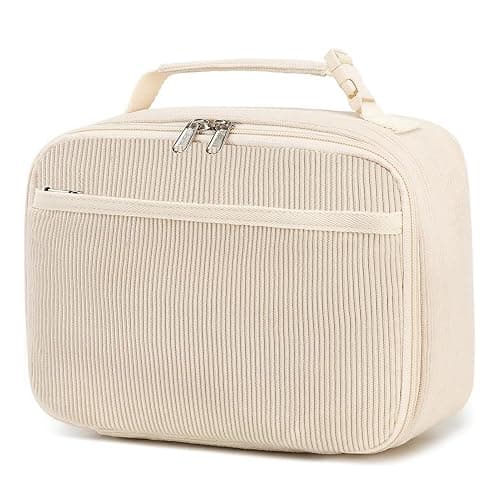 GODWOODS Cute Lunch Bag for Women & Men Corduroy Small Lunch Box with Cooler & Organizer Compartments Insulated Lunch Tote Bag for Travel Work (Beige) - Image 1